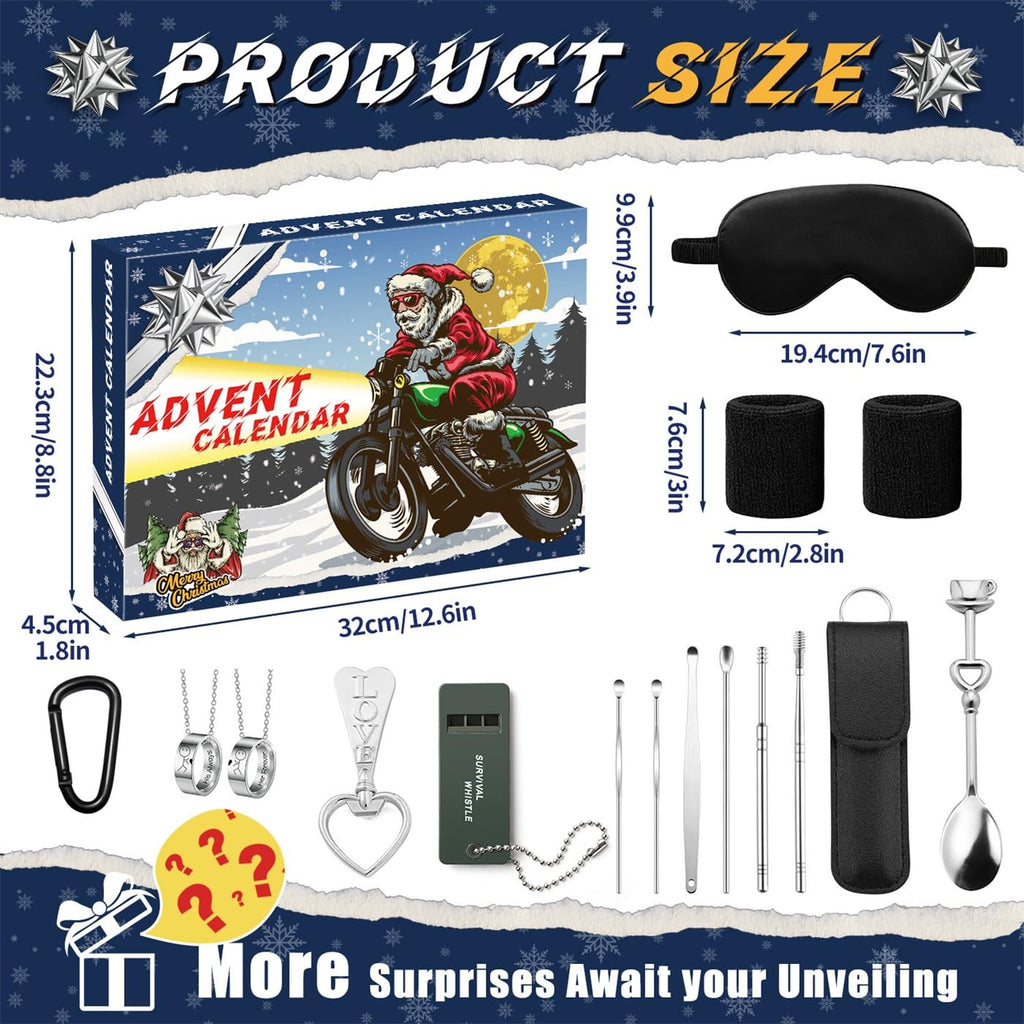 Movinpe Gadget Advent Calendar For Men Teenage Boys, 2024 Christmas Gadgets Tools Funny Socks, Bottle Opener, Sleep Mask, Neckla