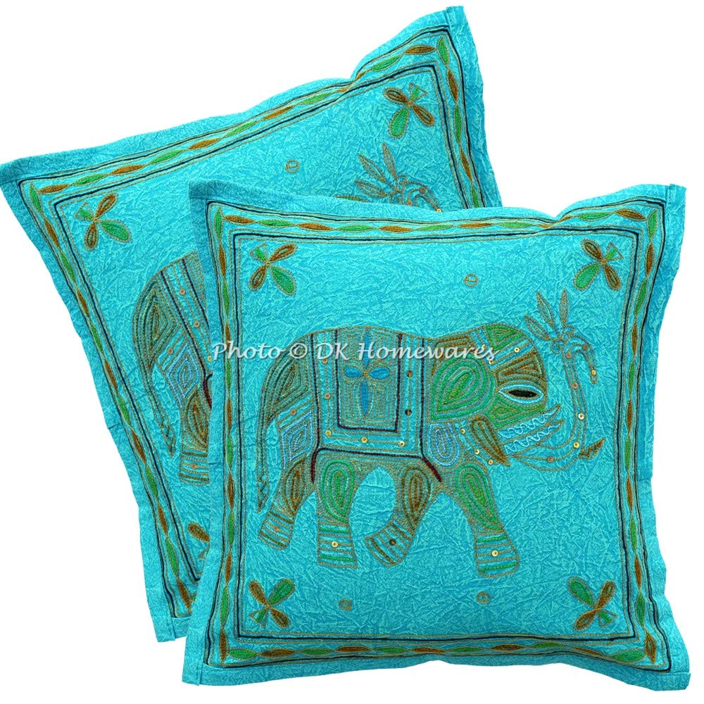Dk Homewares Cotton Ethnic Sofa Diwan Cushion Covers 16 By 16 Living Room Decor Gold Thread Ari Embroidered Elephant Ethnic Deco
