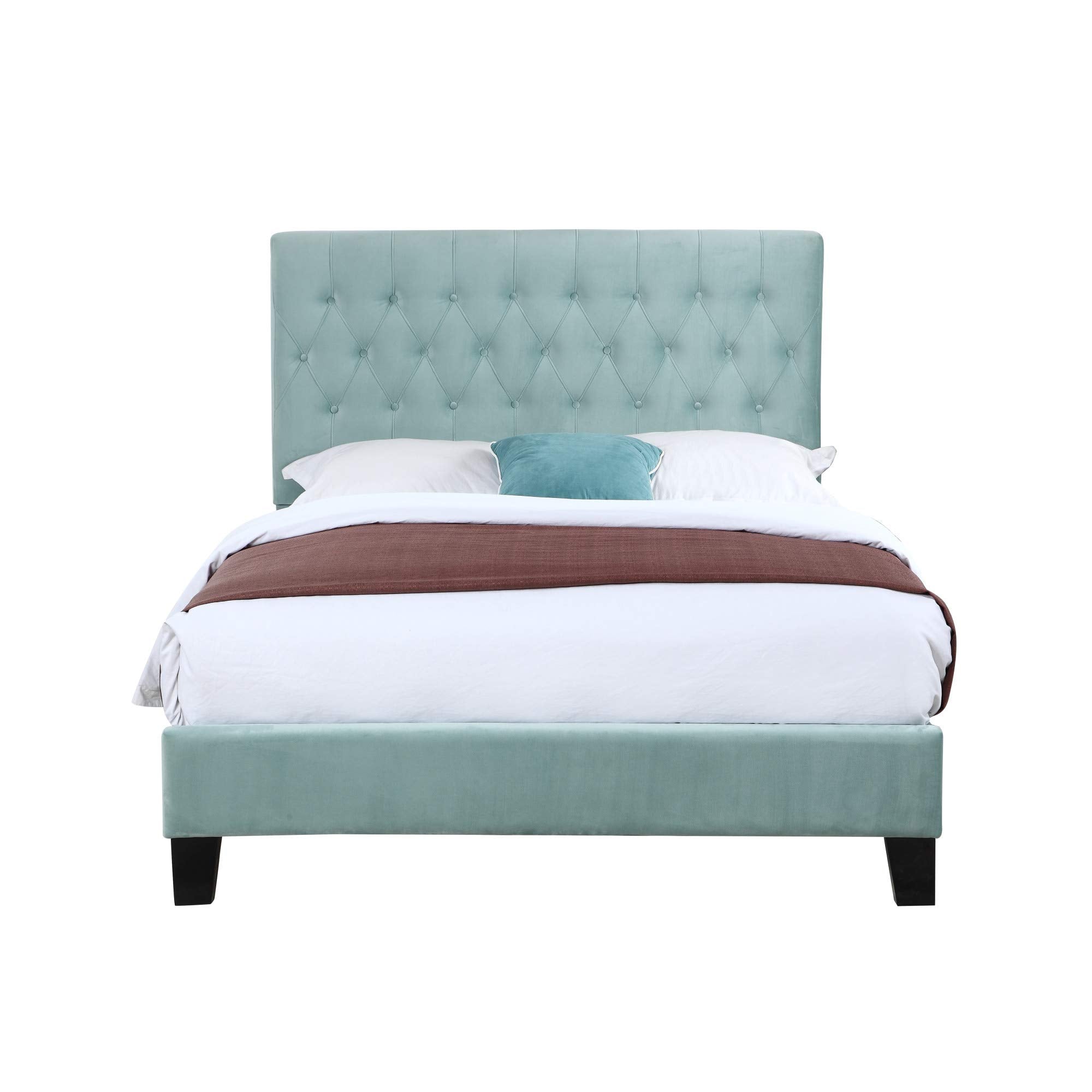 Wallace & Bay Dalton Velvet Upholstered Bed, Full, Aqua