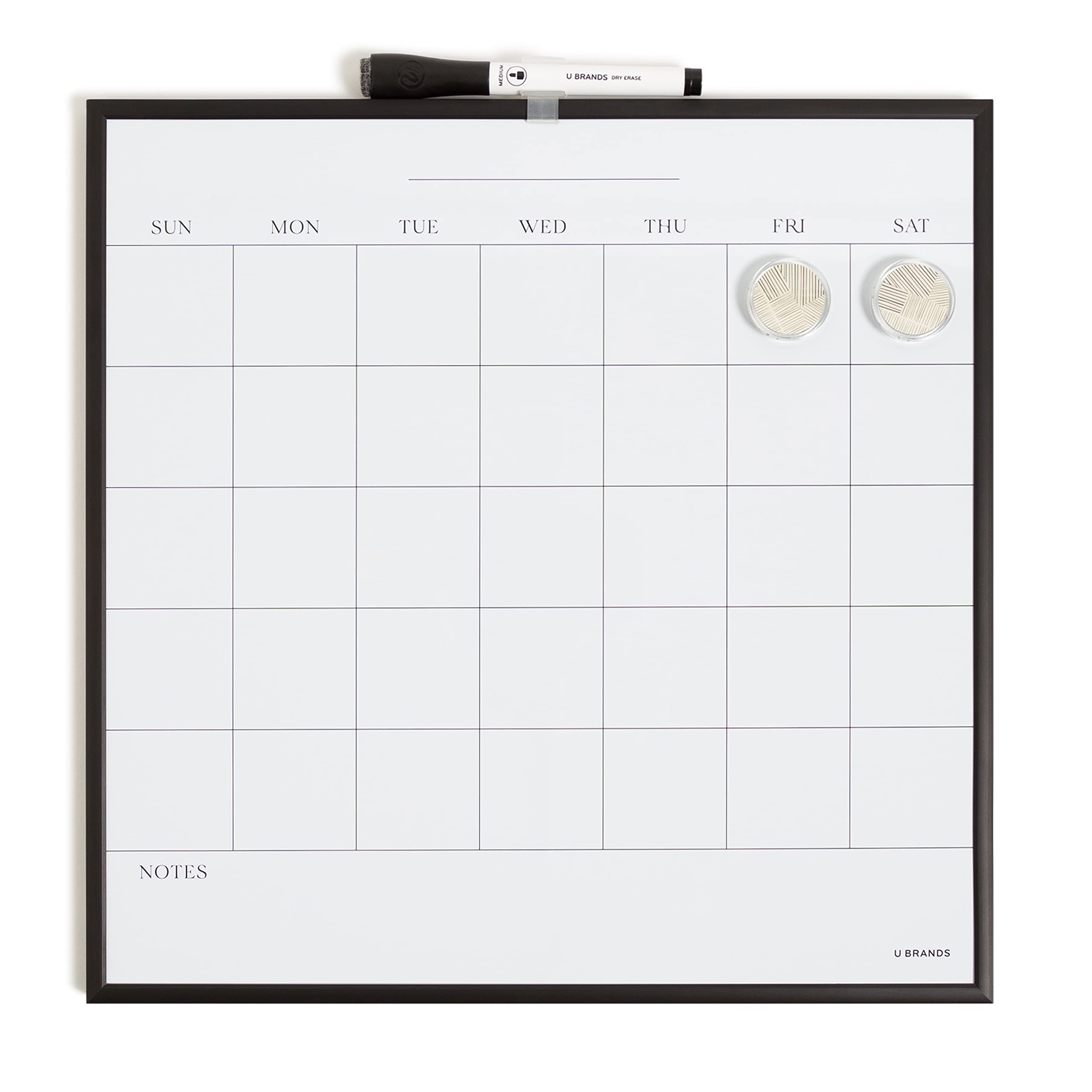 U Brands Magnetic Dry Erase Wall Calendar Board, 14'X14', Black Metal Frame, Includes Magnets And Marker