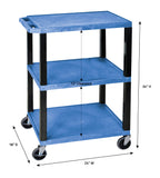 LUXOR WT34BUS Tuffy Utility Cart - Three Shelves, 4" Silent-Roll, Full-Swivel Heavy-Duty Casters, Two with Locking Brake, Multipurpose Storage for Video Projector, TV, Laptop, Printer Stand