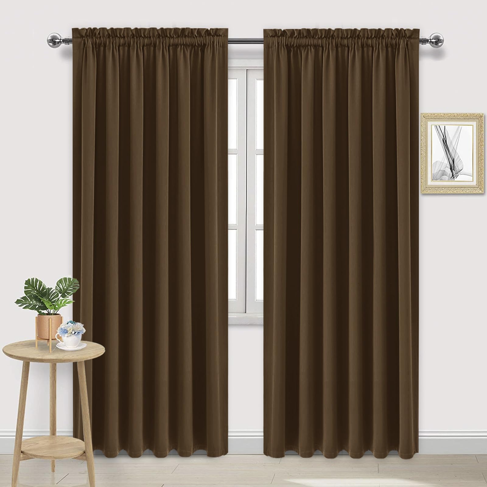 Dwcn Blackout Curtains For Living Room Thermal Insulated, Energy Saving & Noise Reducing Bedroom Curtains, Brown, W 70X L 84 Inc