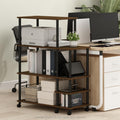 Furinno Turn-N-Tube 4-Tier Wide Toolless Multipurpose Printer Stand Display Storage Shelf With Wheels, Columbia Walnut/Black