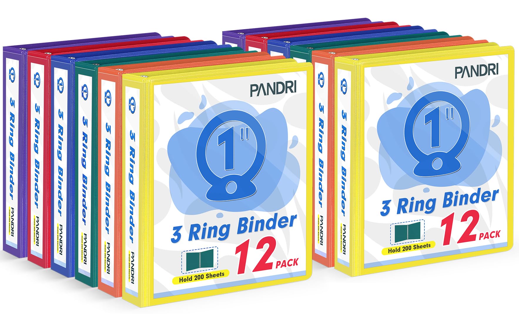 3 Ring Binder 1 Inch, Pandri 12 Pack 1-Inch Binder Fits Letter Size 8.5' X 11' Paper, Versatile Binders For Office Home School
