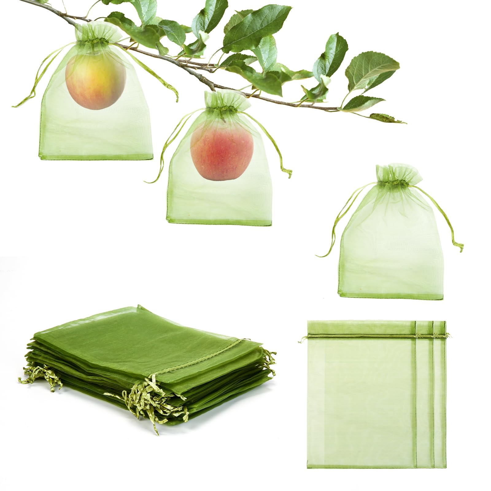 50 Pcs 6X9 Inches Fruit Protection Bags,Fruit Bags For Fruit Trees,Fruit Bags Protection,Green Netting Fruit Cover Bags Drawstri