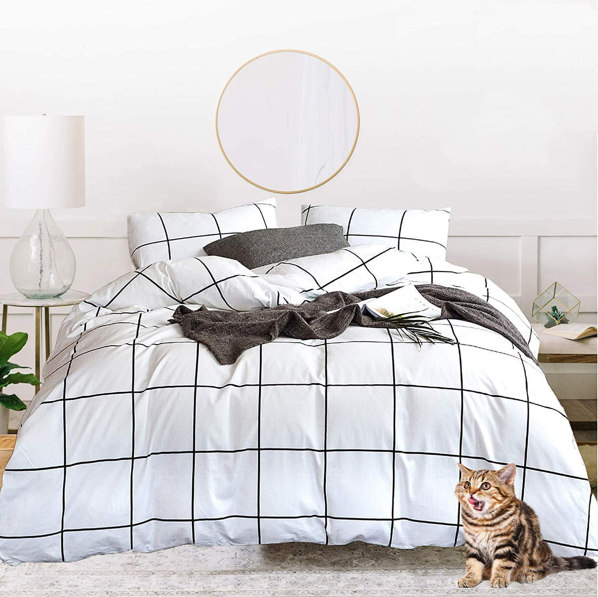 Houseri Plaid Black And White Comforter Set Queen Buffalo Checkered Bedding Comforters Queen Size For Teen Boys Girls Preppy Whi
