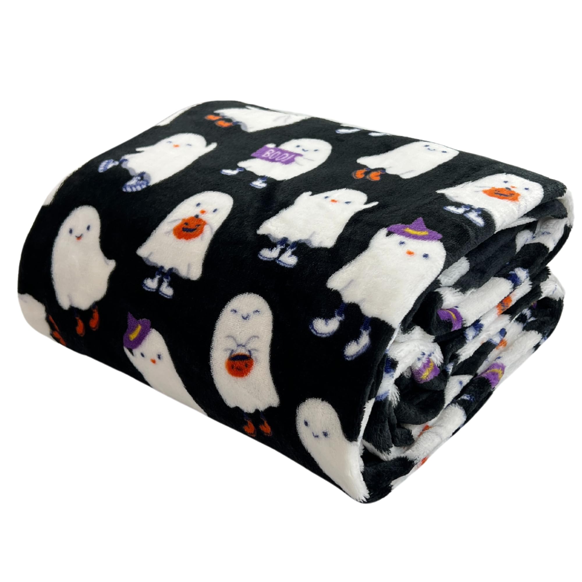 Halloween Ghost Throw Blanket For Bed Couch Chair Living Room Soft Warm Fleece Plush Blanket, (Black White Ghost Bash) Oversized