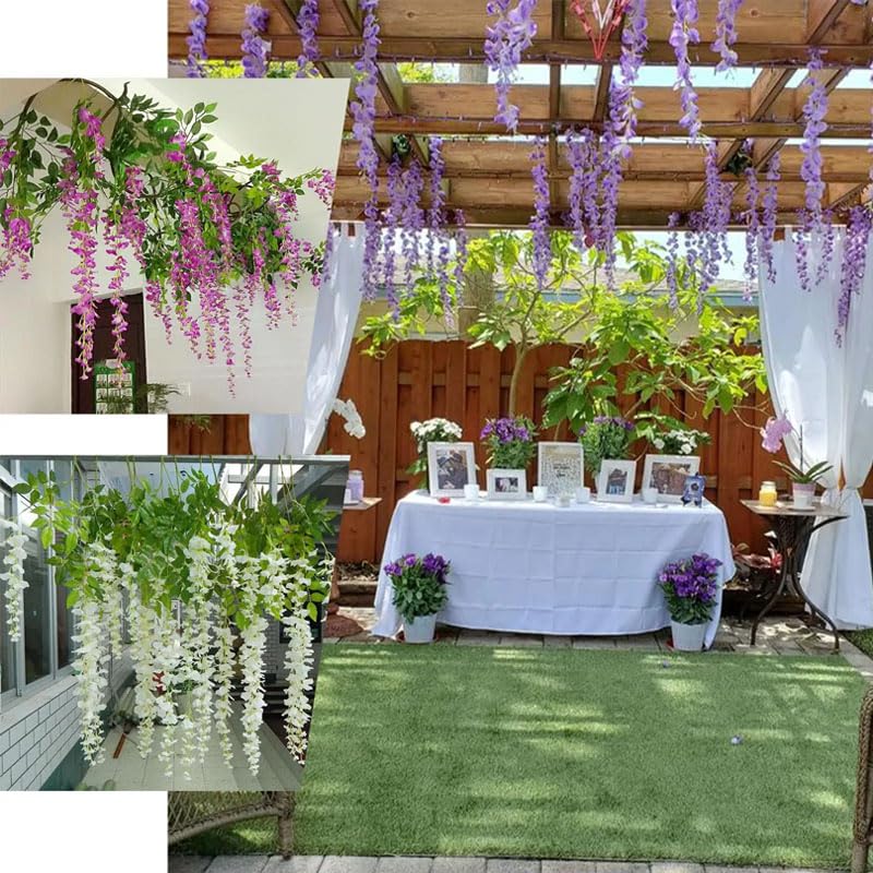 12 Pack Purple Flower Vines, Purple Wisteria Hanging Flowers, Fake Purple Wisteria, 3.77 Feet Purple Artificial Wisteria Flowers
