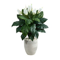 4 Spathiphyllum Artificial Plant In White Designer Planter
