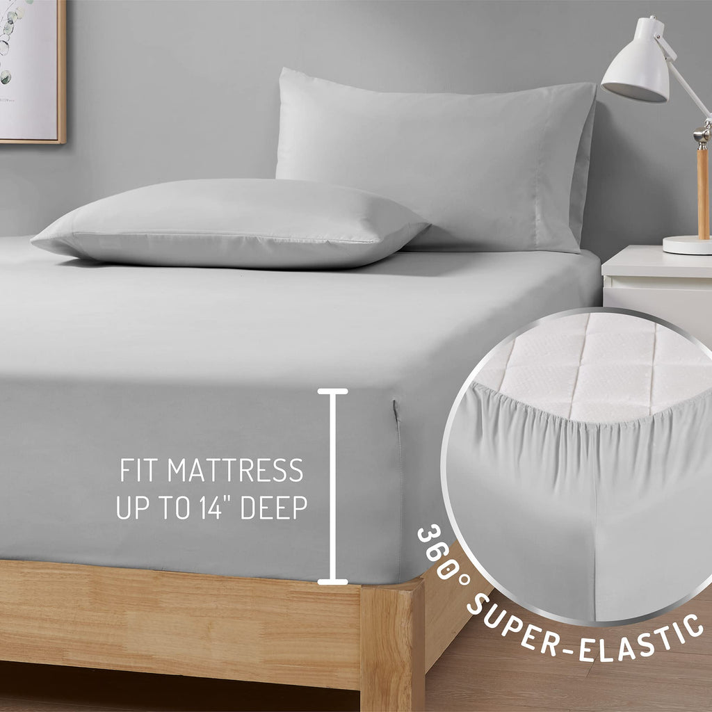 Degrees Of Comfort Coolmax Cooling Sheets | Queen Size Bed Sheet Set For Hot Sleepers | Soft Fabric With Deep Pocket, Light Grey 4Pc