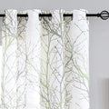FMFUNCTEX Green Sheer White Curtains for Living Room 72 Length Grey Tree Branches Print Curtain Set Linen Textured Semi-Sheer Wi