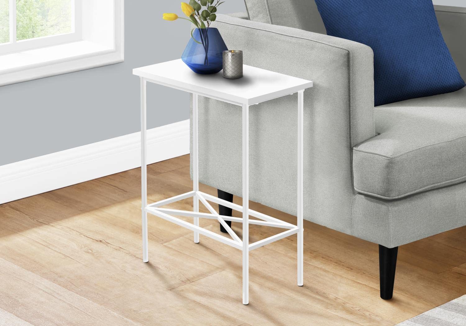 Monarch Specialties 2079 Accent Table, Side, End, Narrow, Small, 2 Tier, Living Room, Bedroom, Metal, Laminate, White, Contemporary, Modern Table-24, 15.75&Quot; L X 9.5&Quot; W X 24&Quot; H