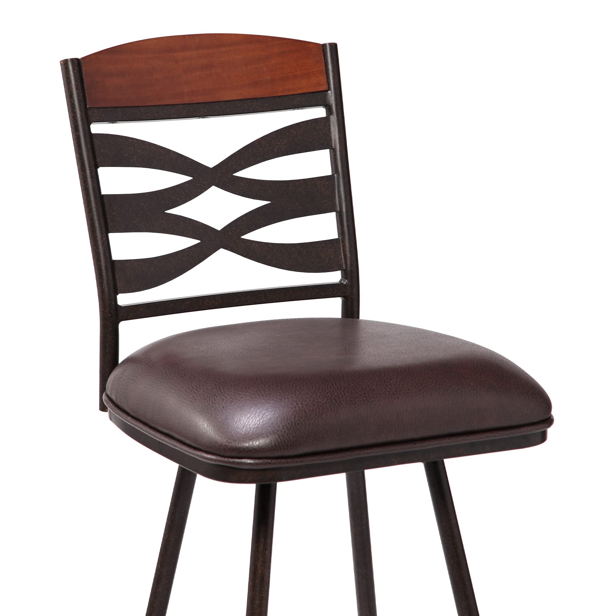 HomeRoots Ford Brown Metal, Wood, Faux Leather, Foam 30' Brown Faux Leather Speckled Metal and Maple Wood Bar Stool