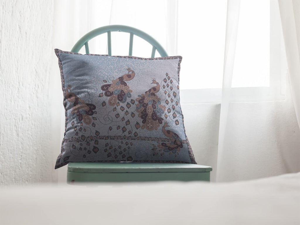 HomeRoots Brown On Blue 16â€ Blue Brown Boho Bird Suede Throw Pillow