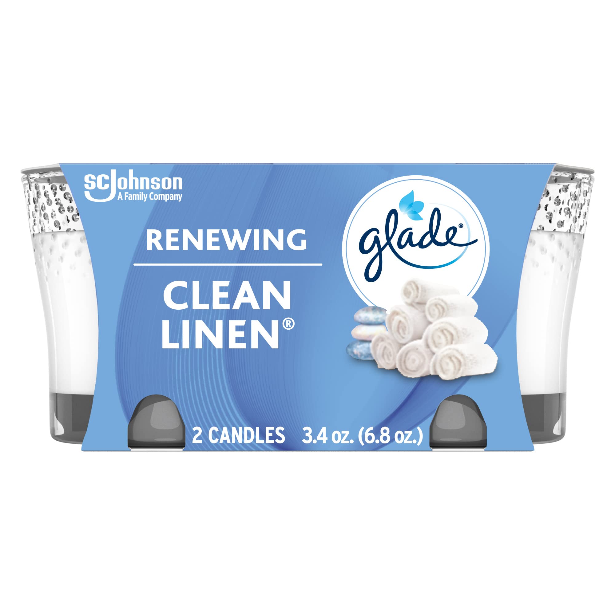 Glade Candle Jar, Air Freshener, Clean Linen, 6.8 Oz, 2 Count