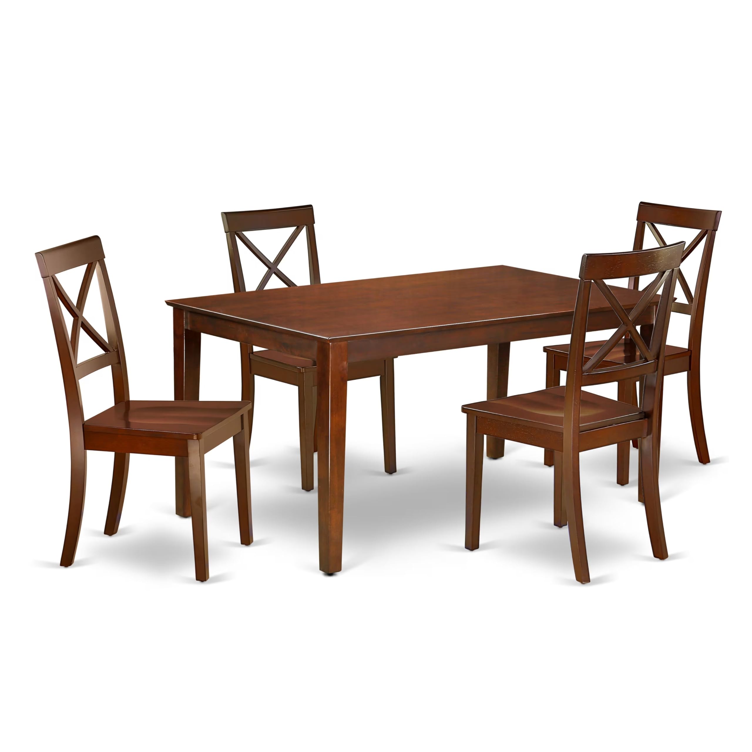 East West Furniture Cabo5-Mah-W 5 Piece Dining Room Furniture Set Includes A Rectangle Dining Table And 4 Wood Seat Chairs, 36X60 Inch, Mahogany