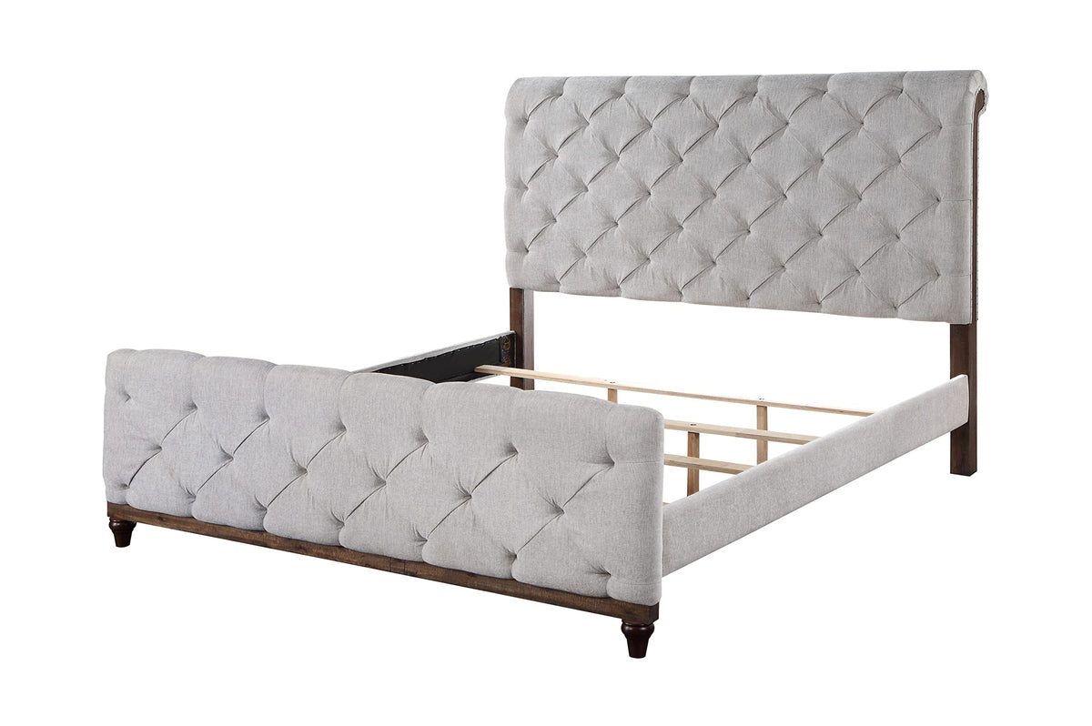 Acme Andria Tufted Fabric Queen Bed in Gray and Reclaimed Oak