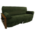 Blazing Needles Solid Microsuede Double Corded 8 Inch  To 9 Inch  Futon Slipcover Set With 2 Bolster Pillows (Set Of 3), Full, Hunter Gree