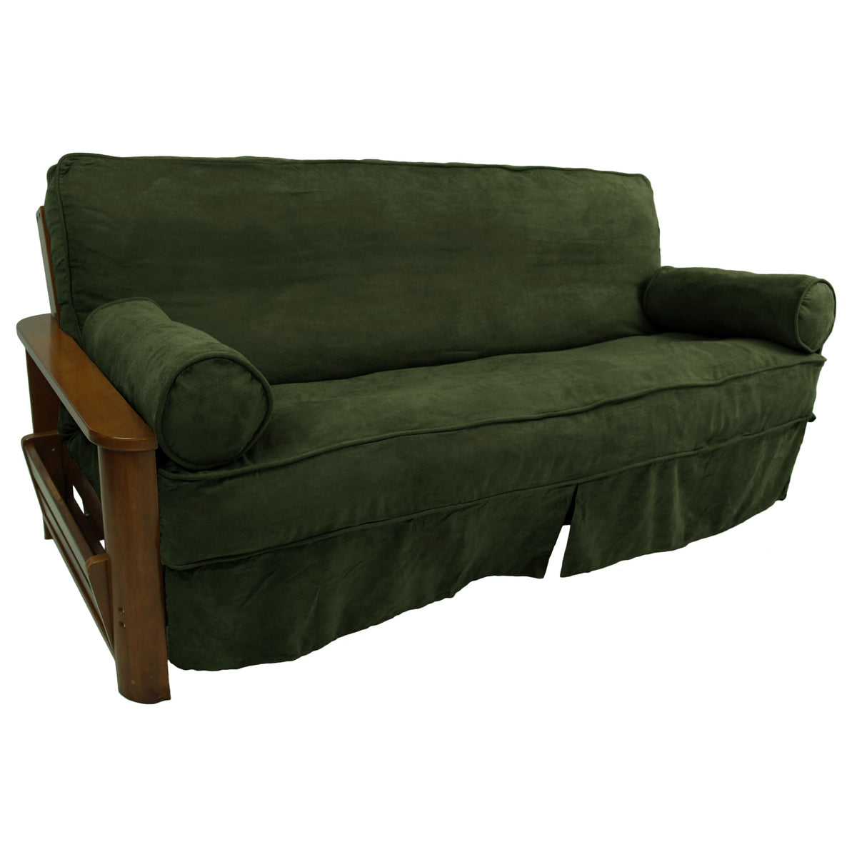 Blazing Needles Solid Microsuede Double Corded 8 Inch  To 9 Inch  Futon Slipcover Set With 2 Bolster Pillows (Set Of 3), Full, Hunter Gree
