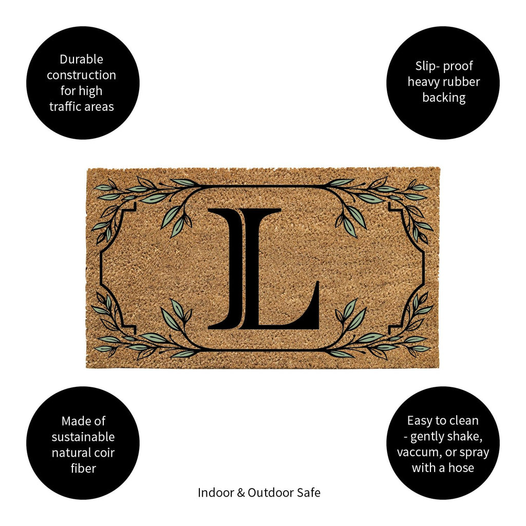 Evergreen Monogram Coir Doormat | Letter L | Front Door Mat For Outdoor Indoor Entrance | 28X16 Inches | Non-Slip Backing Doorwa