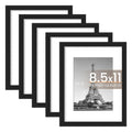 upsimples 8.5x11 Picture Frame Set of 5, Display Pictures 6x8 with Mat or 8.5x11 Without Mat, Wall Gallery Photo Frames, Black