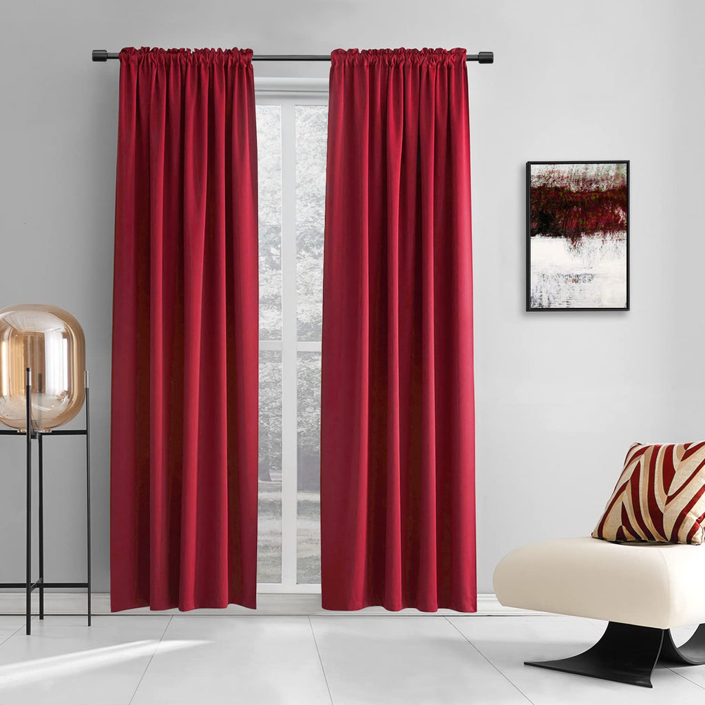 Donren Backdrop 5Ft X 9Ft Curtains Panels - Energy Saving Thermal Insulated Solid Rod Pocket Blackout Draperies For Patio (1 Pair, 60 Inches By 108 Inch Length,Red)