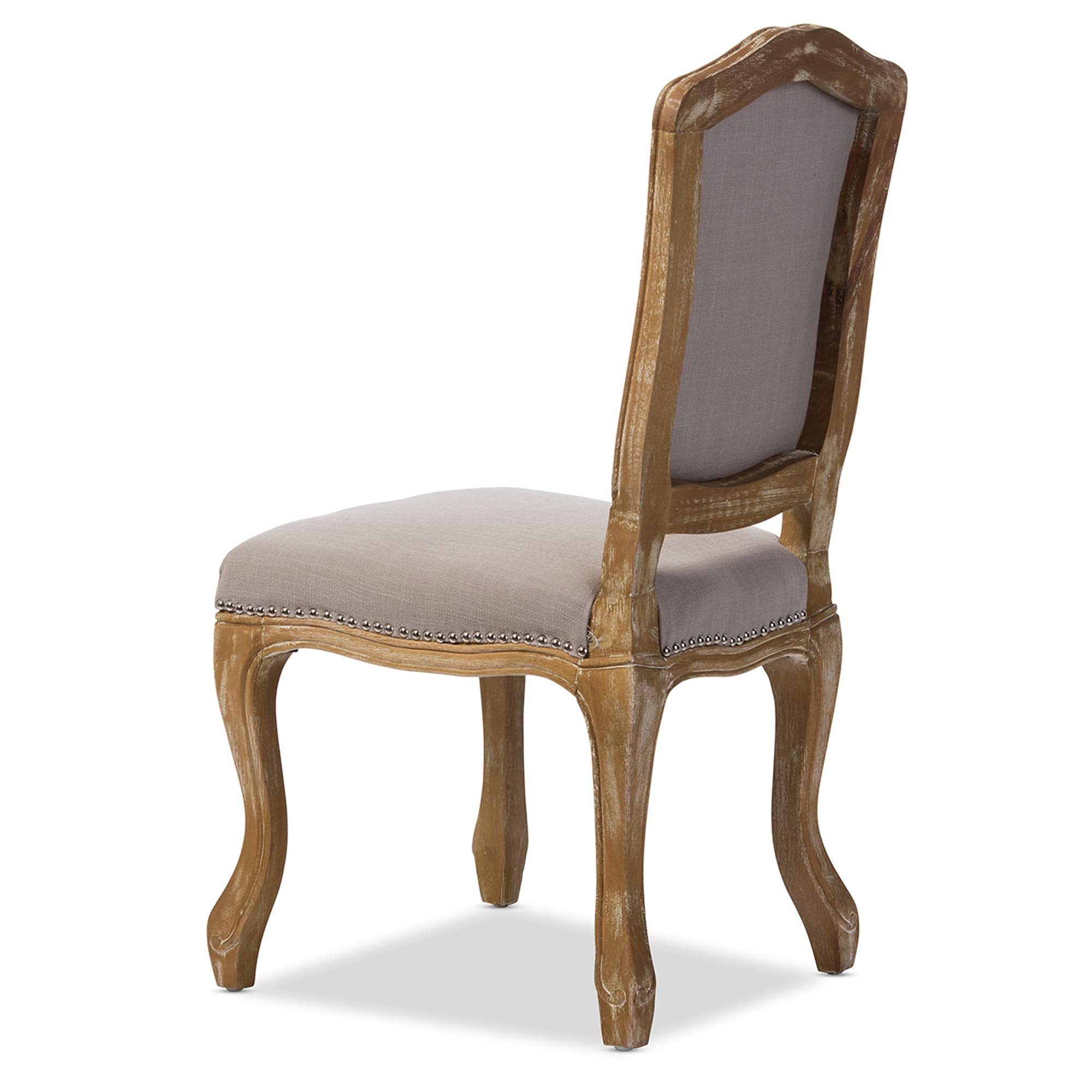 Baxton Studio Chateauneuf French Vintage Cottage Weathered Oak Linen Upholstered Dining Side Chair, Medium, Beige