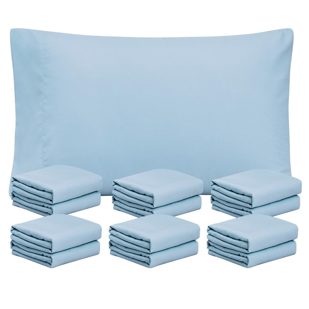 Freshculture Light Blue Pillowcases Queen Size 12 Pack - Bulk Pillowcase Set - Envelope Closure - Soft Brushed Microfiber