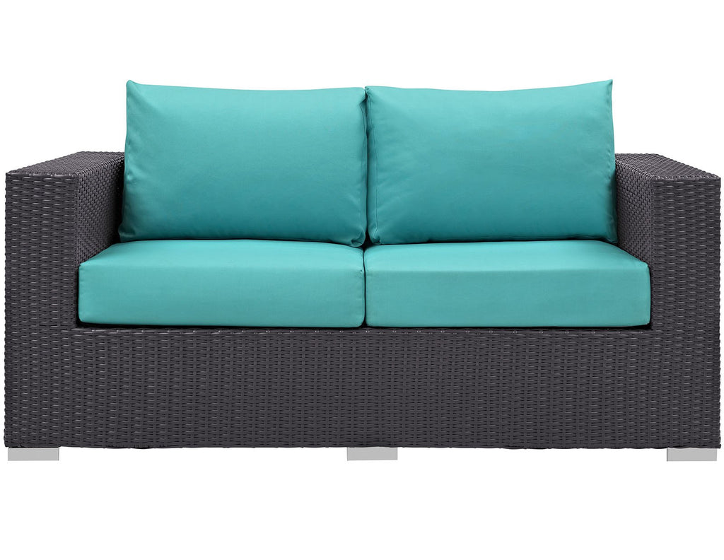 Modway Convene Wicker Rattan Outdoor Patio Loveseat in Espresso Turquoise