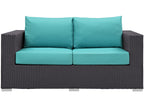 Modway Convene Wicker Rattan Outdoor Patio Loveseat in Espresso Turquoise