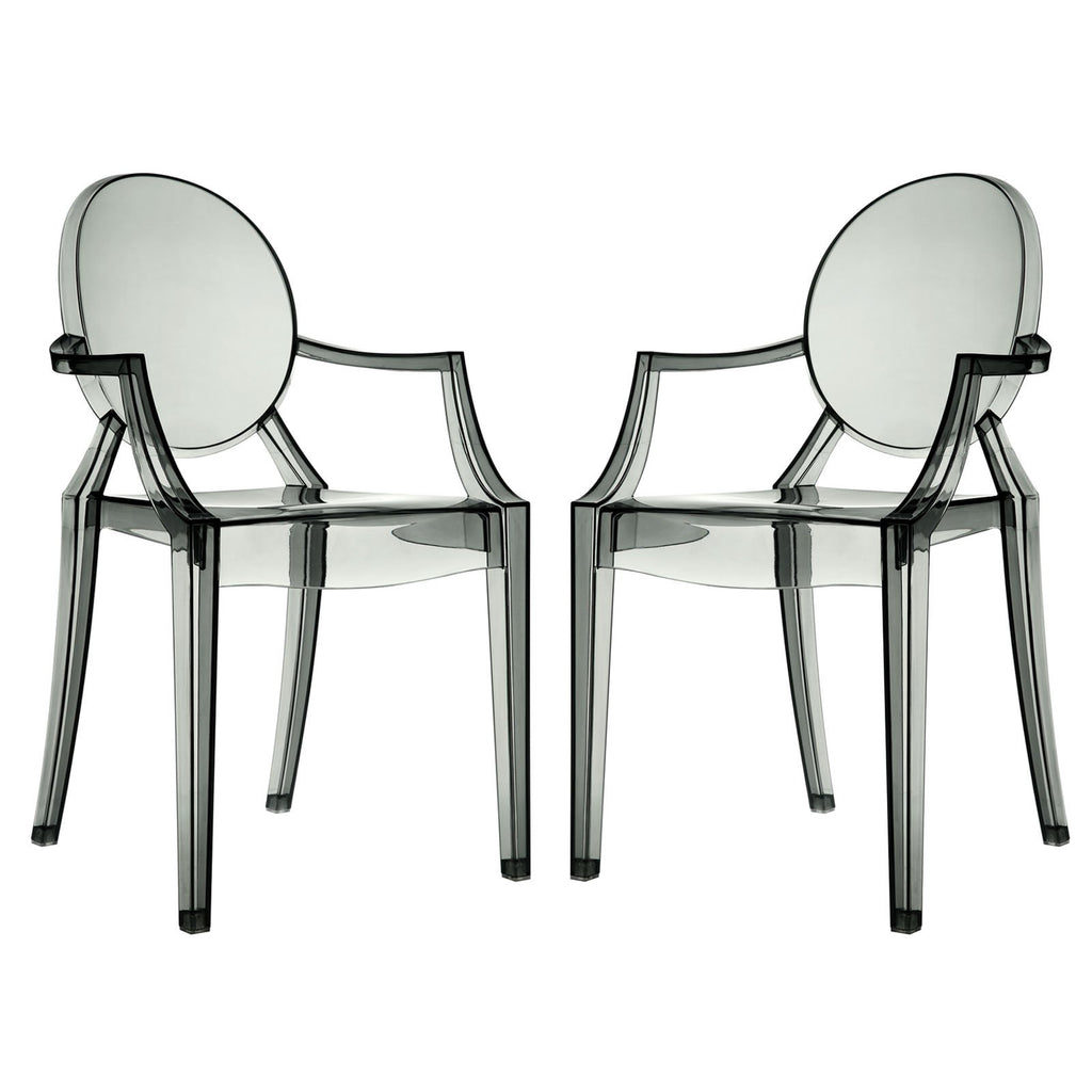 Modway Casper Modern Acrylic Stacking Two Dining Armchairs In Smoke