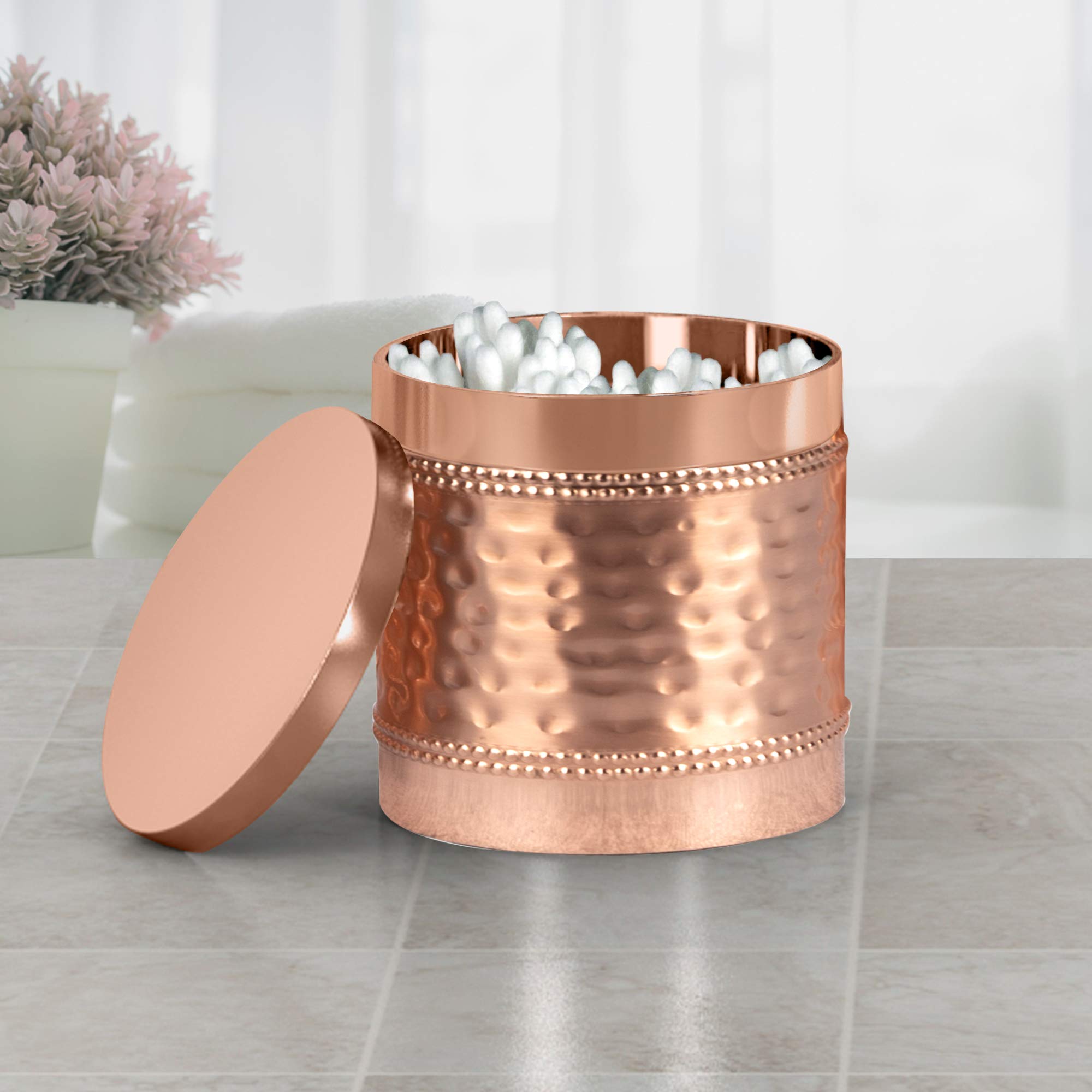 Nu Steel Copper Hudson Bathroom Q-Tip Holder & Jar In Premium Copper Plated Stainless Steel For Bathrooms & Vanity Spaces