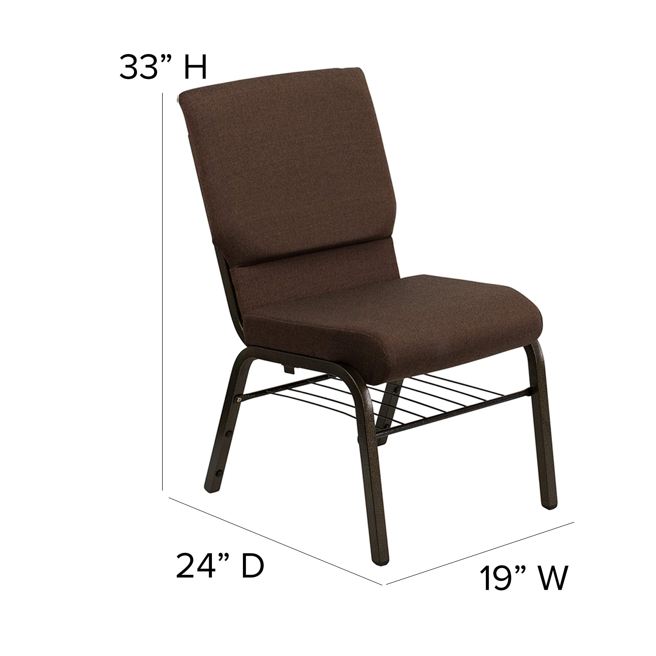 Flash Furniture HERCULES Series 18.5''W Church Chair in Brown Fabric with Book Rack - Gold Vein Frame