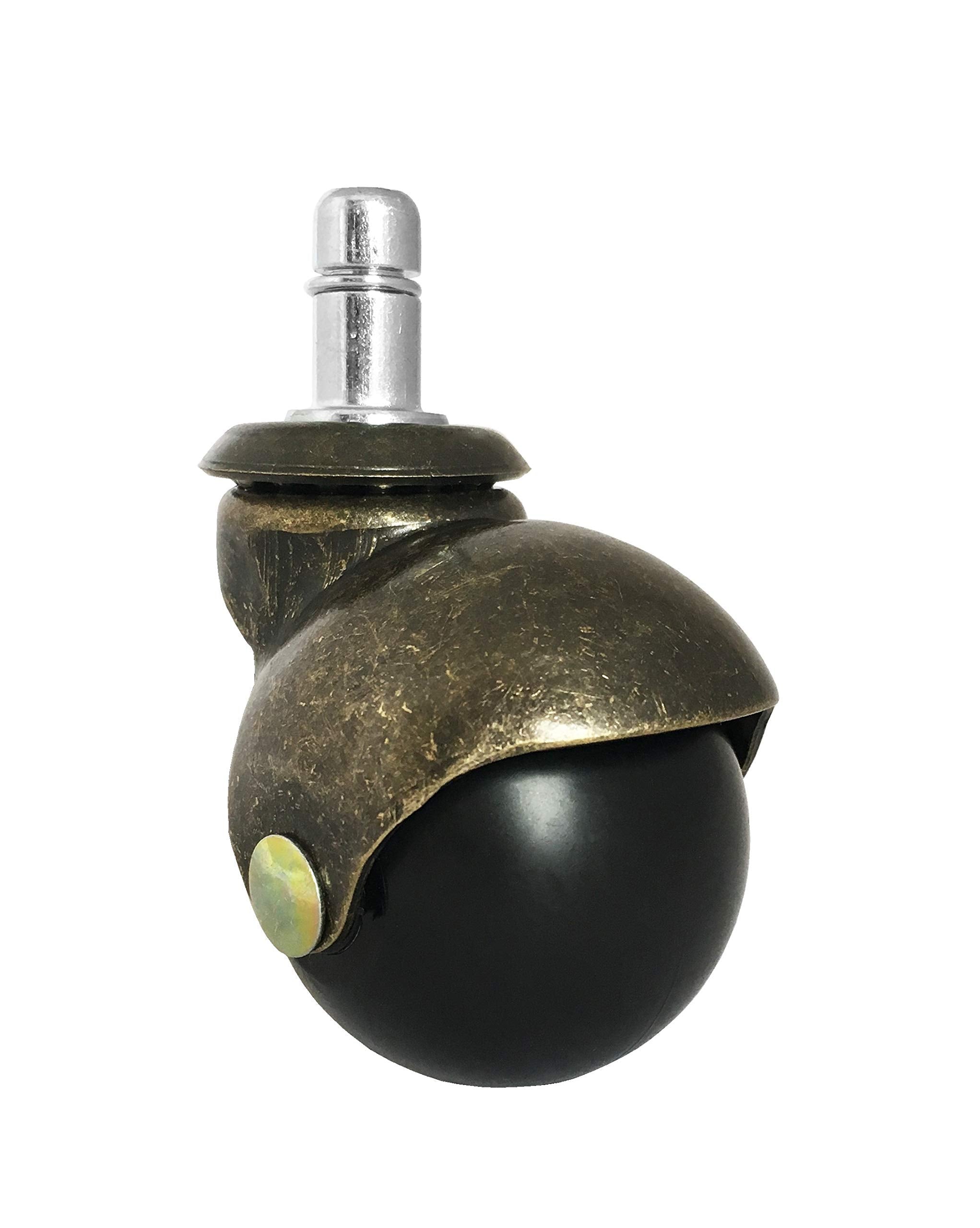 2' Antique Brass Ball Caster Wheel For Office, Executive, & Gaming Chairs W/ 7/16' X 7/8' Grip Ring Mounting Stem - Set Of 5
