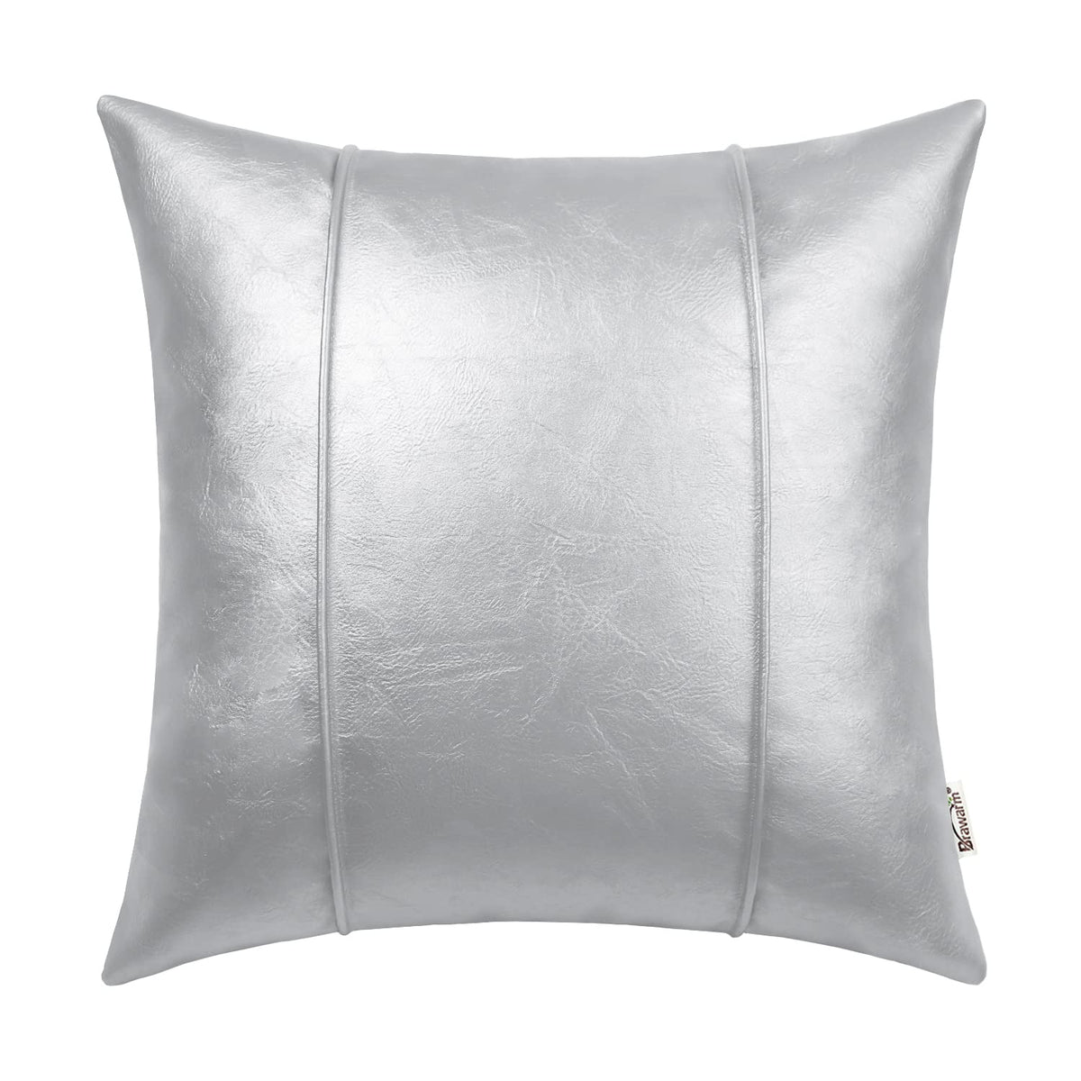 Brawarm Silver Leather Throw Pillow Covers 22 X 22 Inches - Faux Leather Pillow Cover With Piping, Hand Stitched Leather Throw P