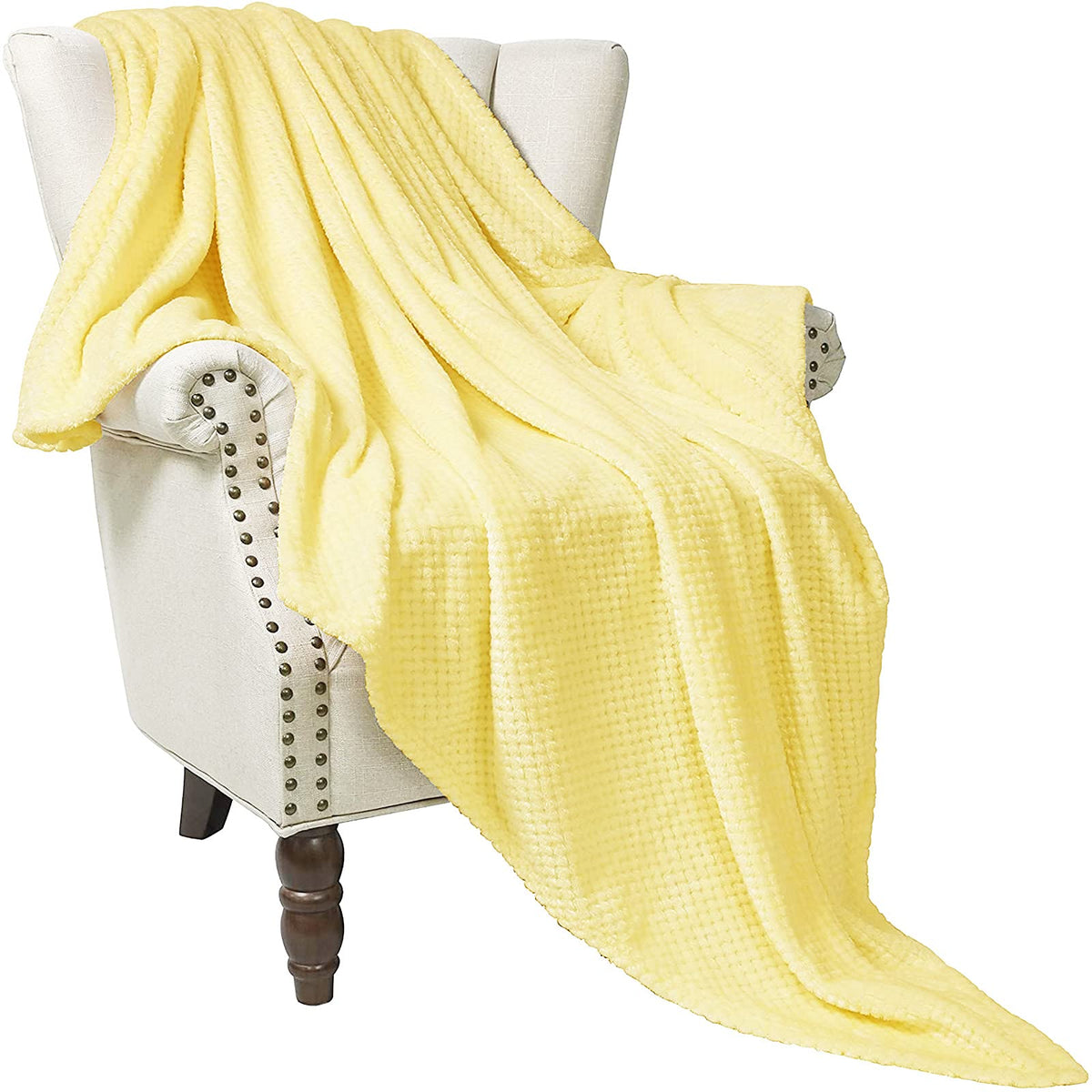 Exclusivo Mezcla Waffle Textured Extra Large Fleece Blanket, Super Soft And Warm Throw Blanket For Couch, Sofa And Bed (Light Ye
