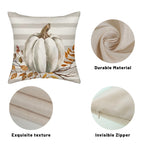 Fall Pillow Covers 16X16 Gray Stripes Pumpkin Decor Throw Pillows Case For Couch Maple Leaves Autumn Harvest Indoor Outdoor Deco