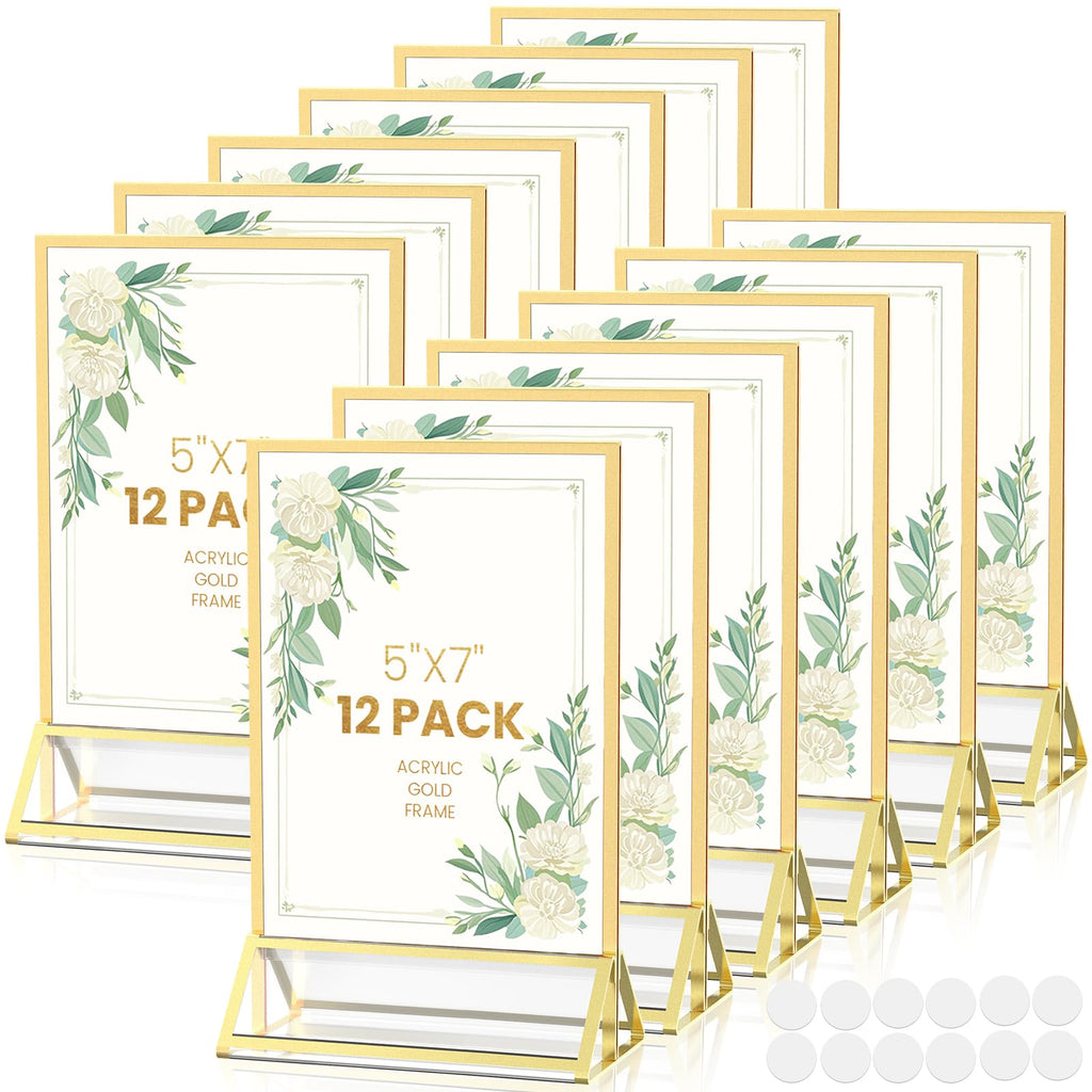 Yoaeaily Gold Frames 5X7 Acrylic Sign Holder Double-Sided Tabletop Picture Frames For Menu, Wedding Table Number, Christmas Phot