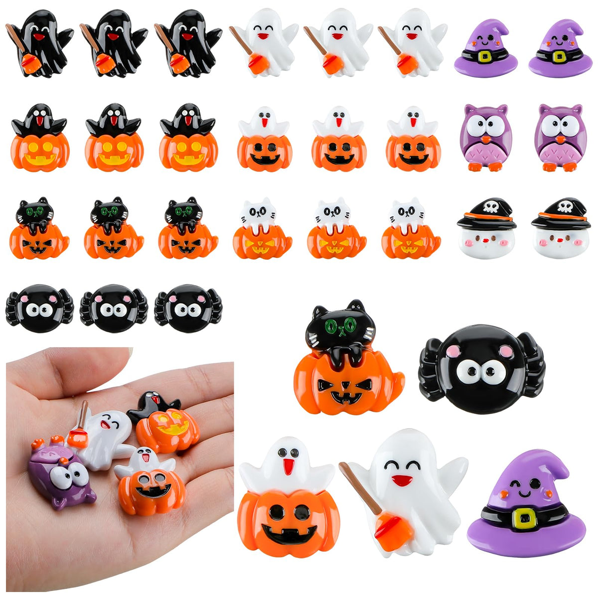 Liliful 60 Pcs Halloween Miniatures Garden Figurines Mini Resin Pumpkin Ghost Ornaments Mini Halloween Figures For Diy Garden Ac