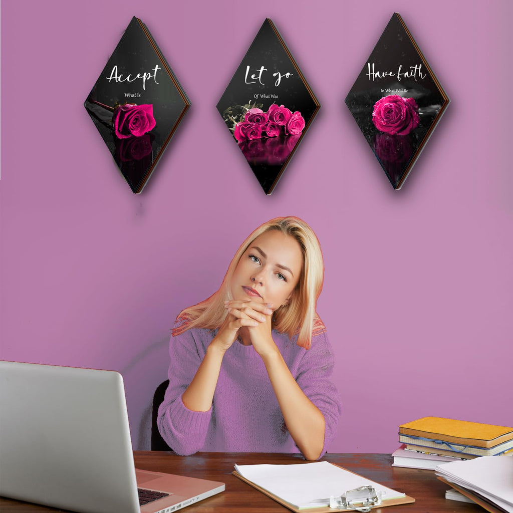 3 Pcs Pink Wall Decor Pink Rose Bathroom Decor Farmhouse Pink Bedroom Decor Inspirational Wood Office Wall Art With Accept Let G