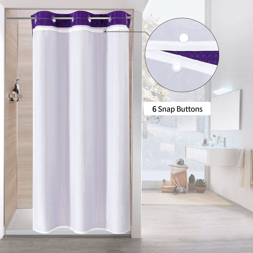Mitovilla Purple Waffle Small Stall Shower Curtain 36 X 74, No Hooks Needed Half Size Narrow Waffle Weave Fabric Shower Curtain