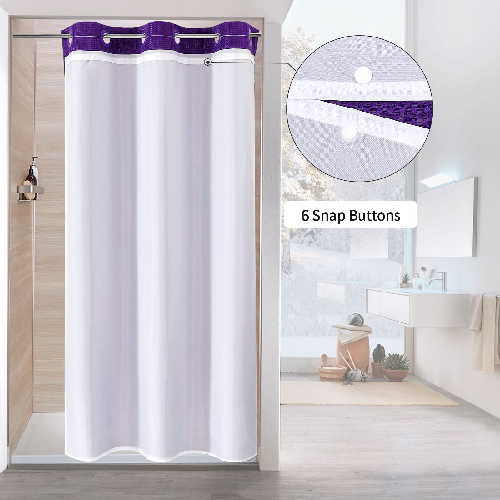 Mitovilla Purple Waffle Small Stall Shower Curtain 36 X 74, No Hooks Needed Half Size Narrow Waffle Weave Fabric Shower Curtain