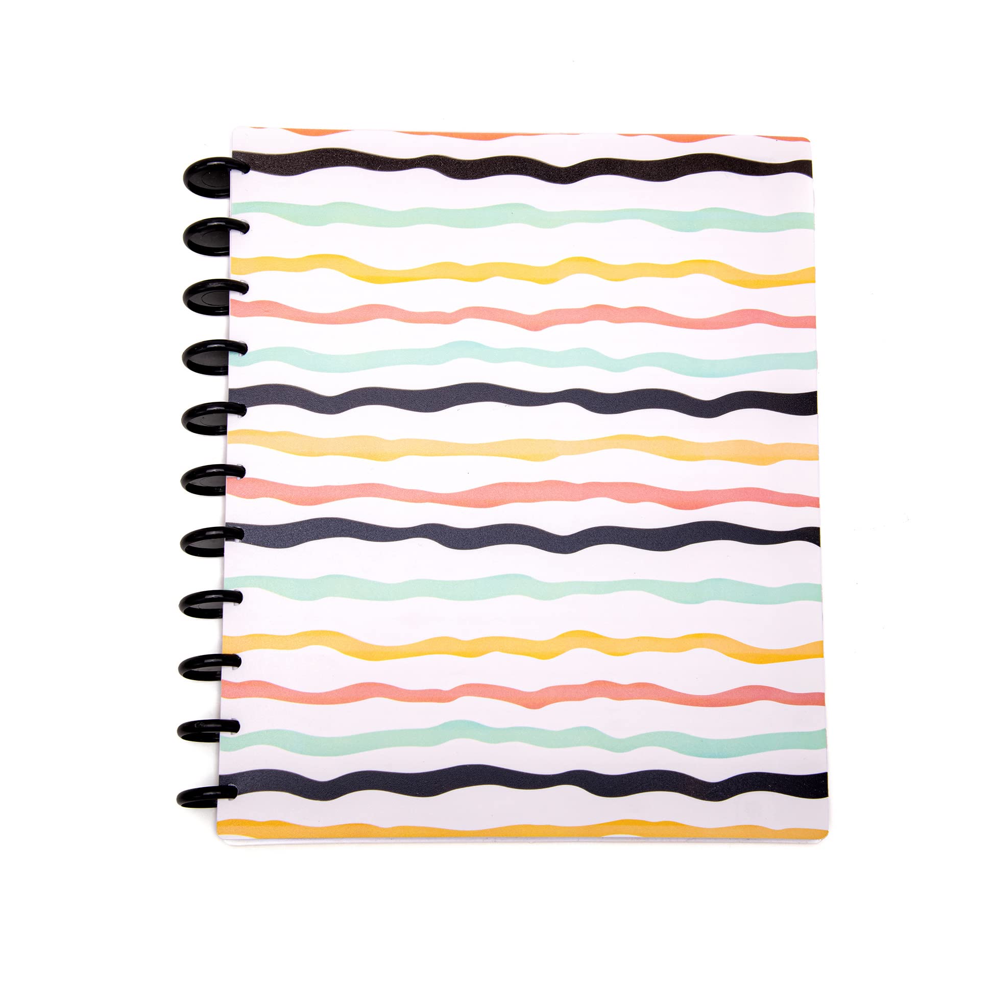 Talia Discbound Notebooks, Planner, Customizable, (Colorful Stripes W/Black Discs, Letter 18628 (8.5In X 11In))