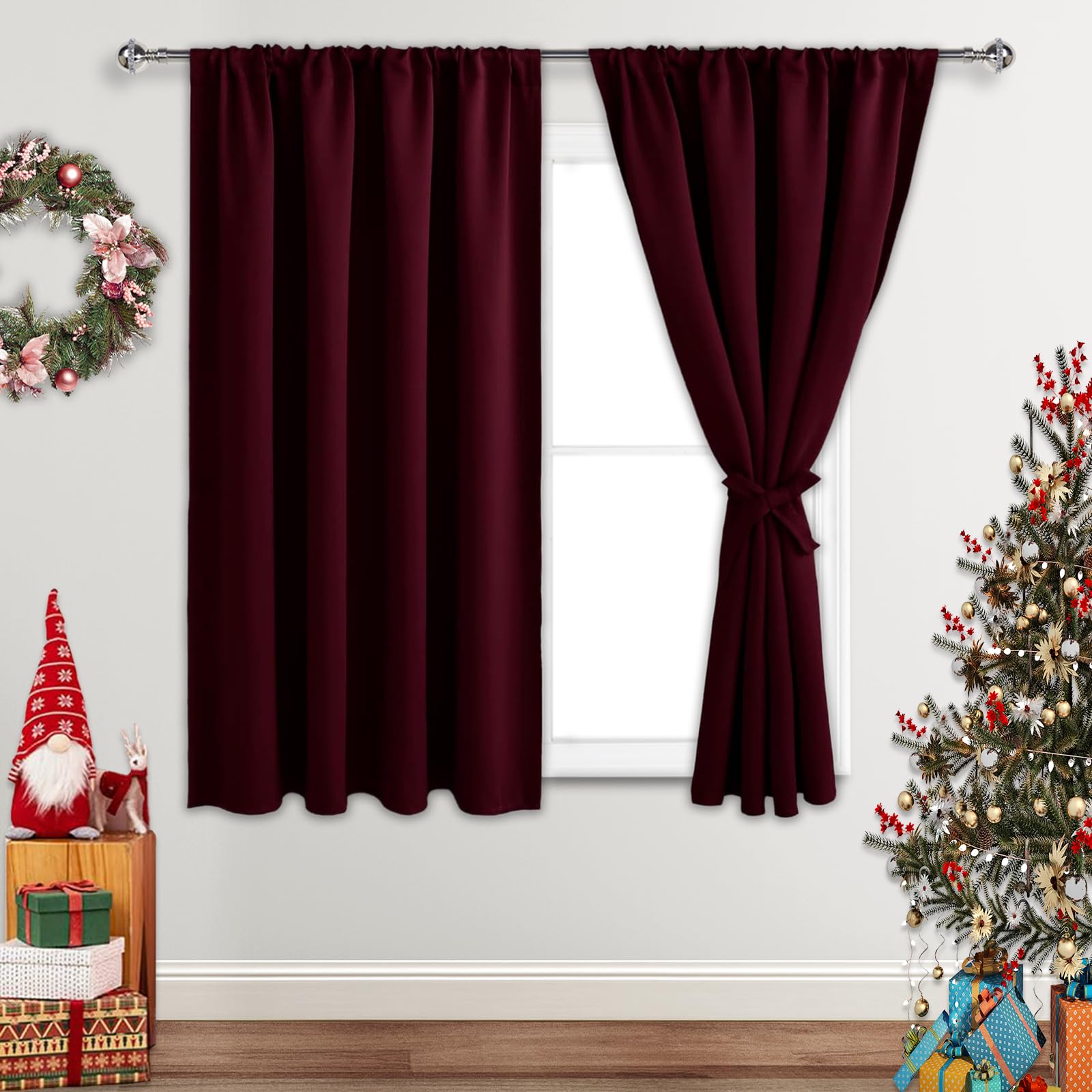 Jiuzhen Christmas Blackout Curtains For Bedroom - Thermal Insulated Room Darkening Noise Reducing, 52 X 45 Inch Length Curtains
