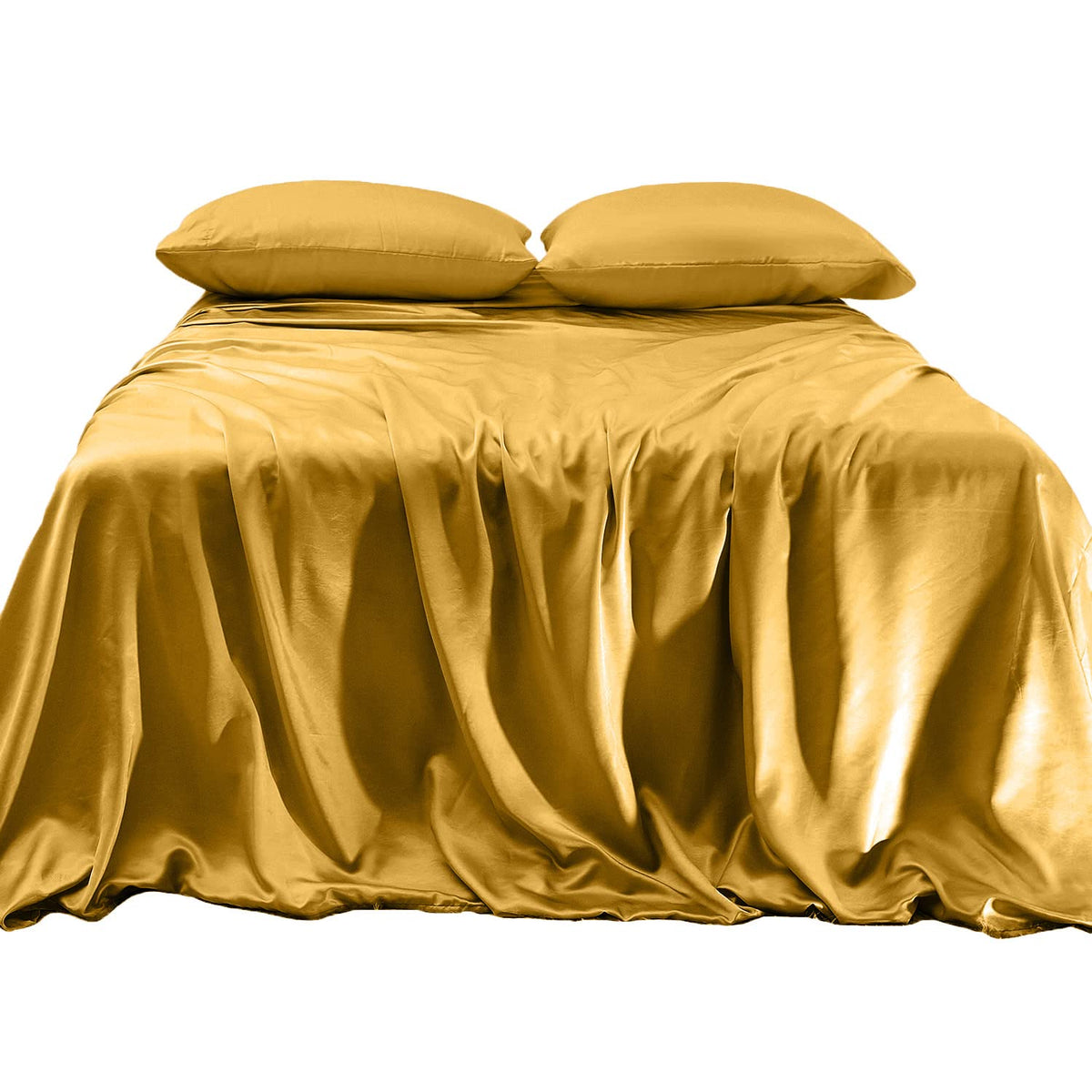 Elegant Comfort Luxurious 4-Piece Silky Satin Sheet Set, Skin And Hair Friendly, Wrinkle, Fade, Stain Resistant With Deep Pockets Fitted Sheet, Cooling Soft Satin Sheet Set, Twin Xl, Gold