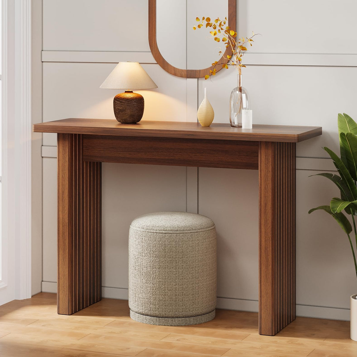 Avzear Mid Century Narrow Entryway Console Table, 43.3 ' Fluted Wood Couch Table Behind Sofa Long And Skinny For Living Room Ha