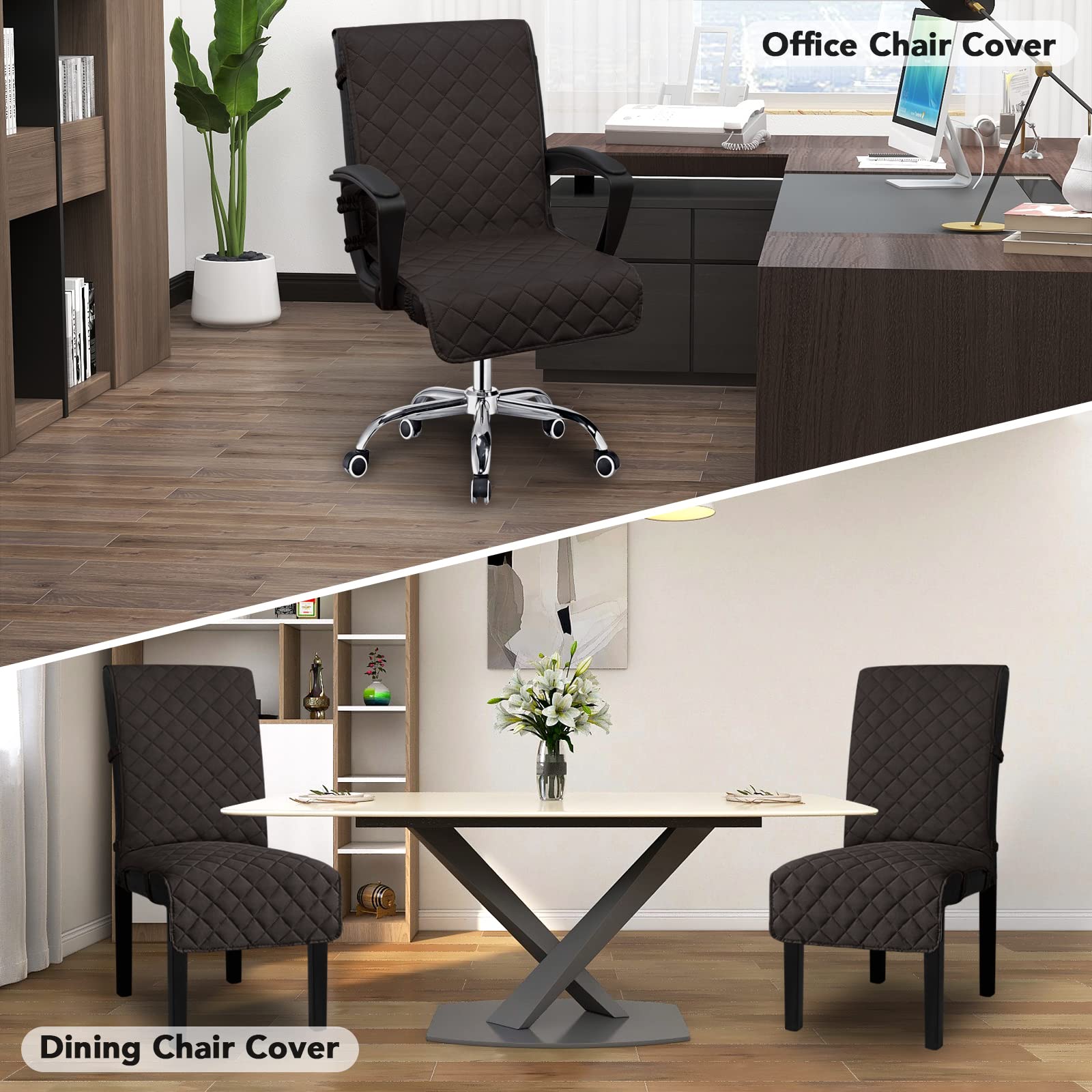 Easy-Going Reversible Office Chair Cover Water Resistant Dining Chair Cover Soft Desk Computer Chair Slipcover With Anti-Slip Buckle For Armchair Or Armless Chair (Large, Chocolate/Beige)