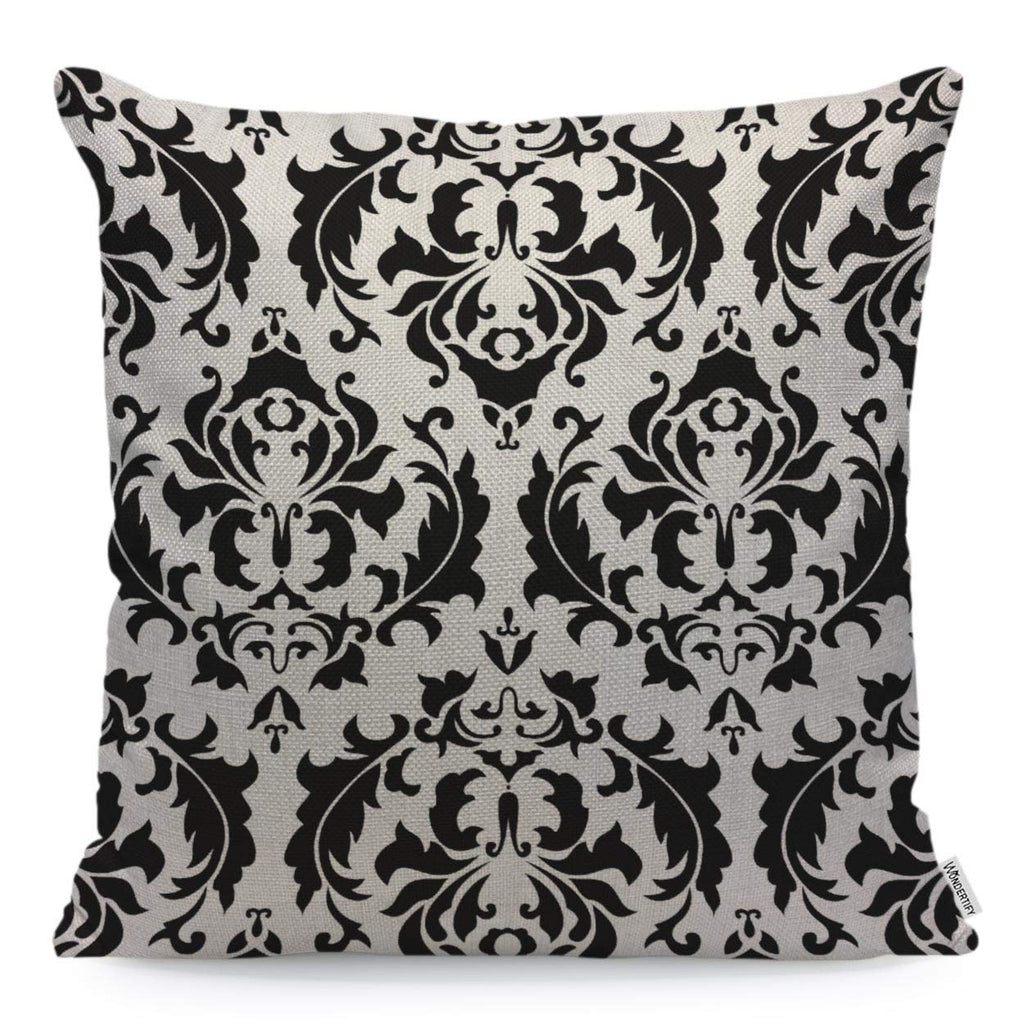Wondertify Throw Pillow Cover Case Black And White Damask American - Soft Linen Pillow Case For Decorative Bedroom/Livingroom/Sofa/Farm House - Couch Pillow Cushion Covers 18X18 Inch 45X45 Cm