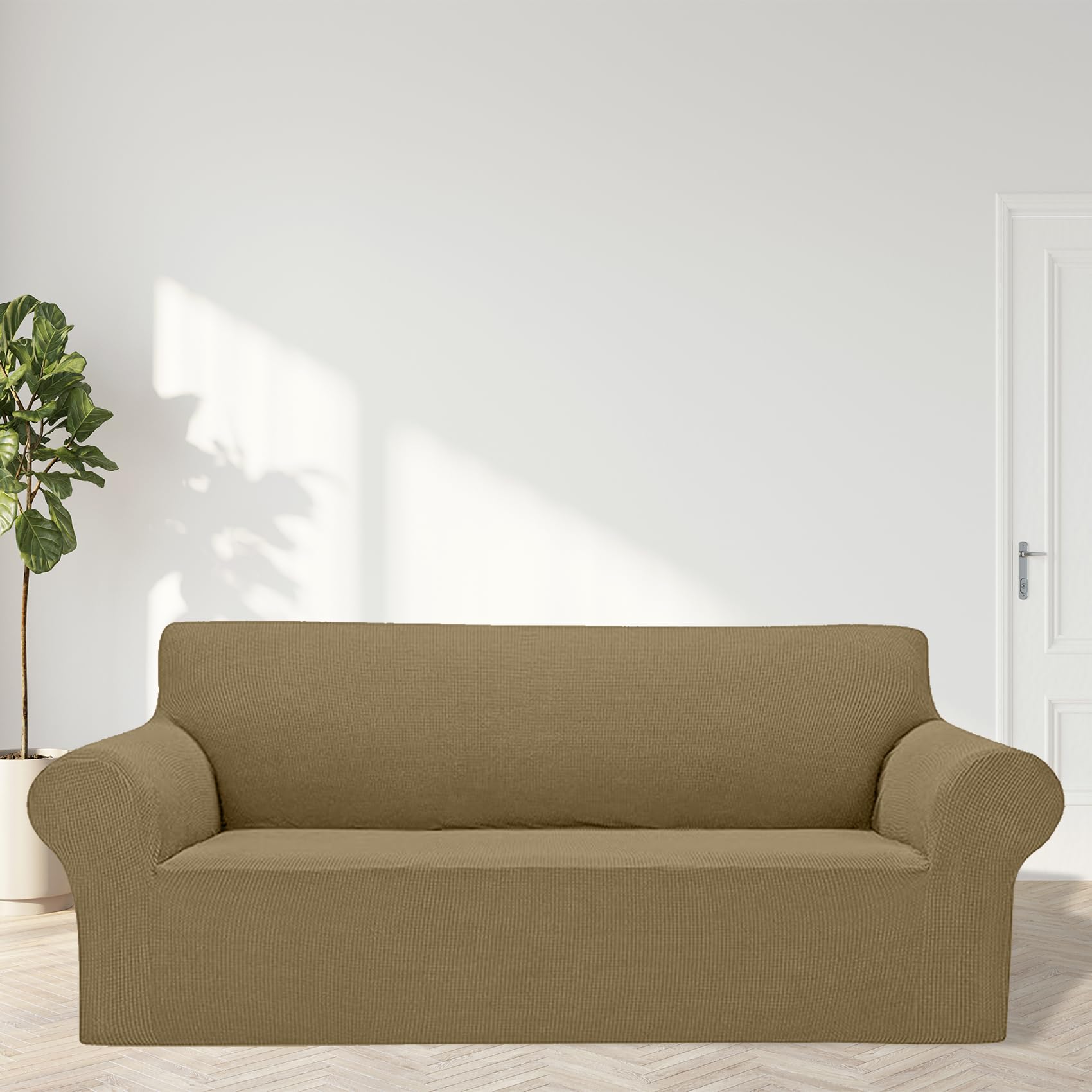 2025 New Stretch Oversized Sofa Slipcovers Couch Sofa Cover For 4 Seater Furniture Protector Covers With Elastic Bottom Jacquard Fabric Small Checks For Pets, Kids - Tan