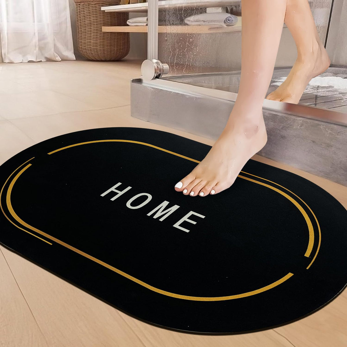 SITTELLA 1 Piece (3.5mm) AntiSkid Water Soaking Oval Home Print Rubber Mat, Water Absorbent Mat (40X60Cm) Black